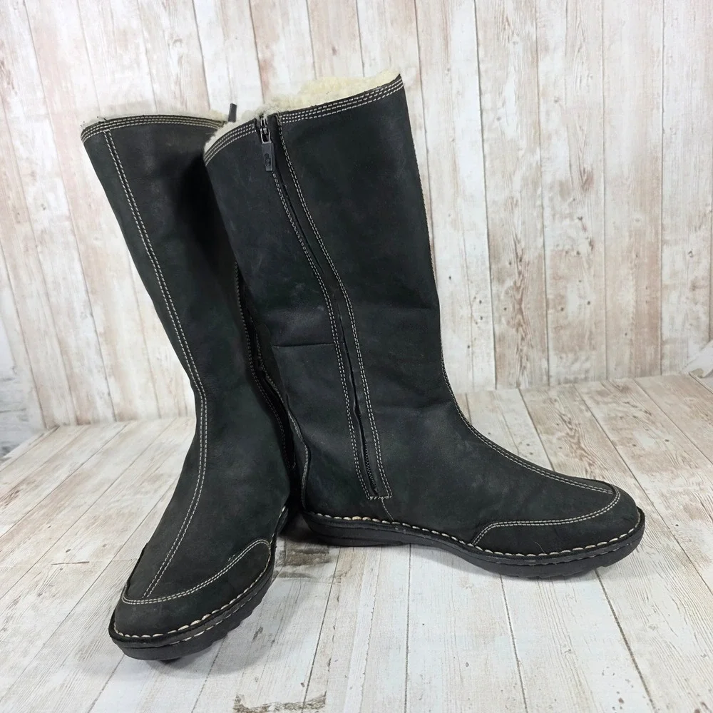 Teva Womens Black Nubuck Leather Shearling Lined Mid Calf Winter Boots‎  Size 6